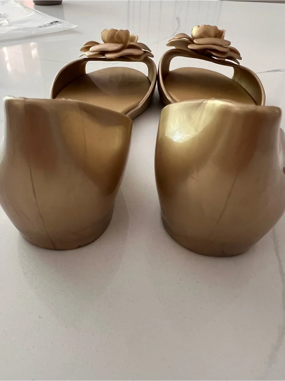 Mel by Melissa Jelly Flats Peep Toe With Flower Gold Size US 7 EU 38